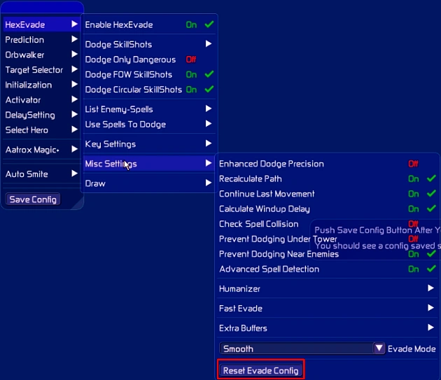 Reset Evade Config